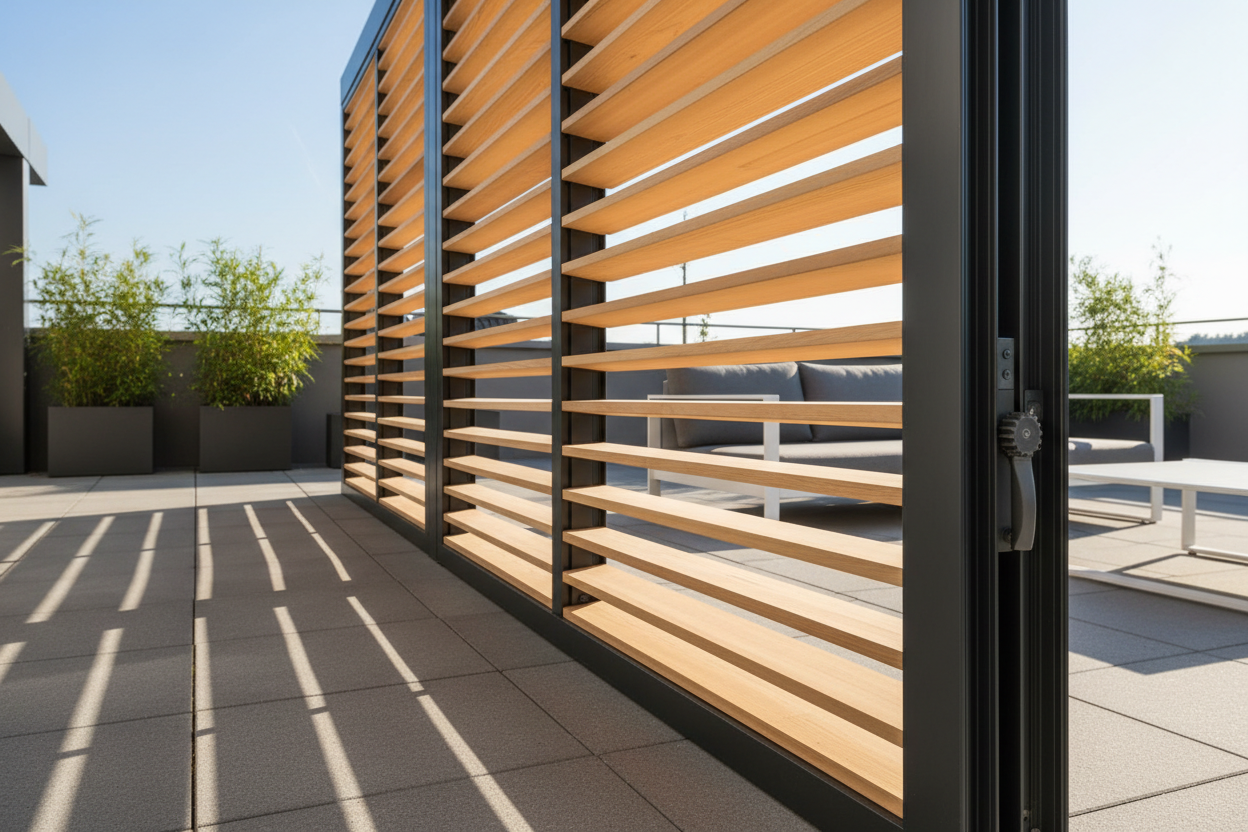 Terrace blinds with movable boards